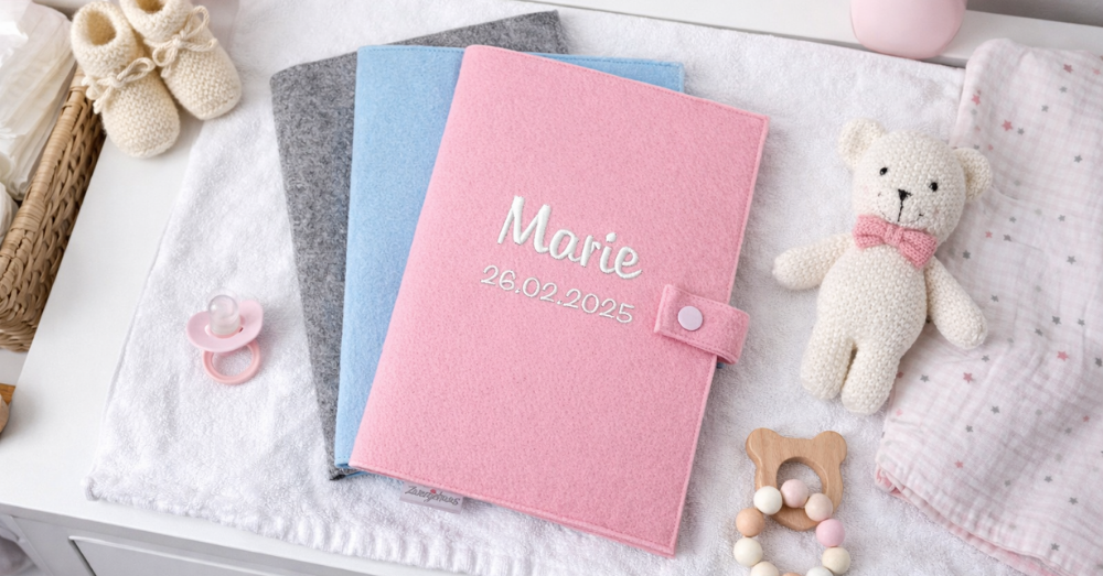 Personalisierte Gesundheitshefthülle mit Namen als Geschenk zur Geburt