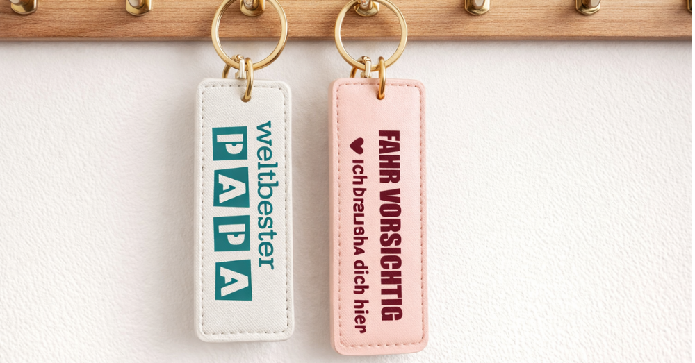 Personalisierte Schlüsselanhänger mit Namen in verschiedenen Farben