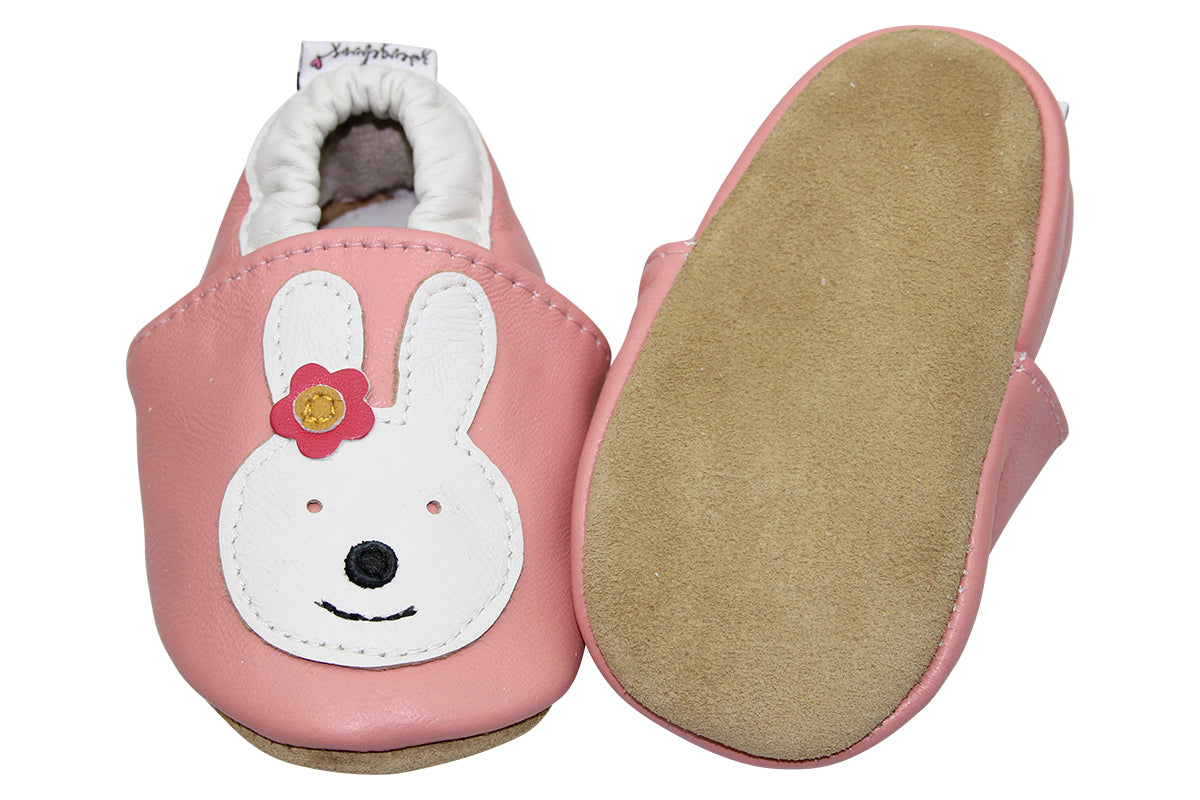 Chaussons en cuir 18-24 mt lapin rose