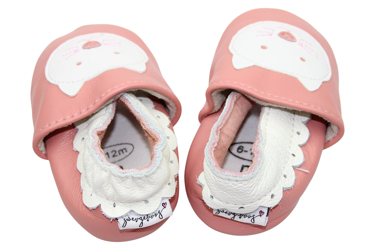 Chaussons en cuir 0-6 mois lapin rose