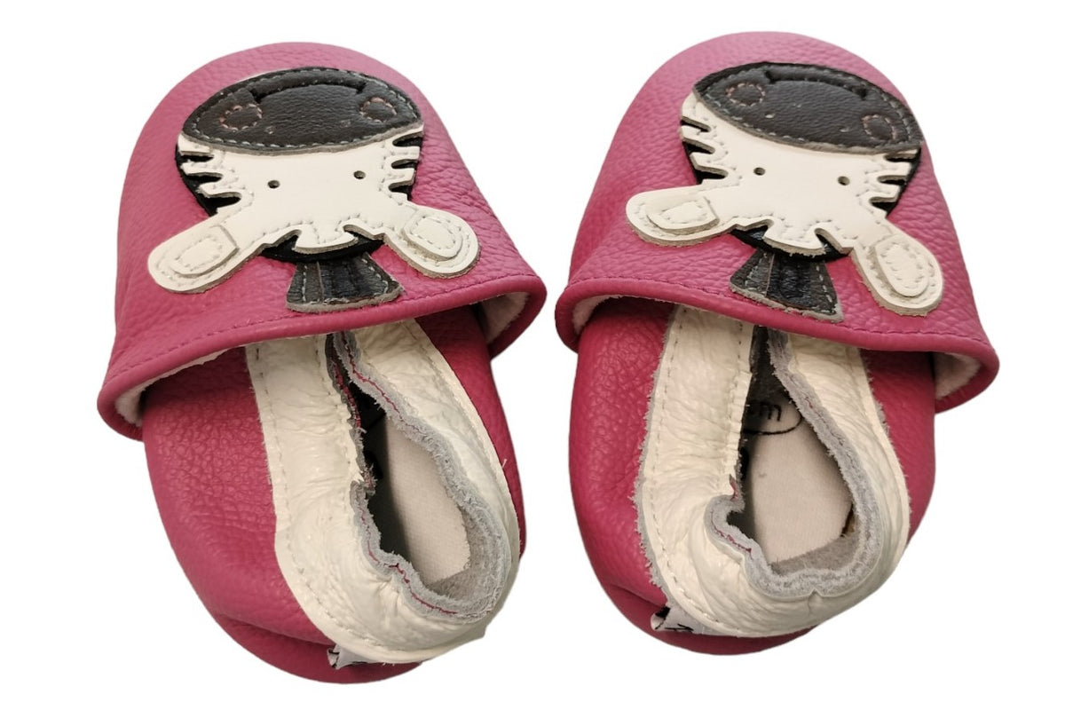 Leather shoe 0-6 mth zebra dark pink