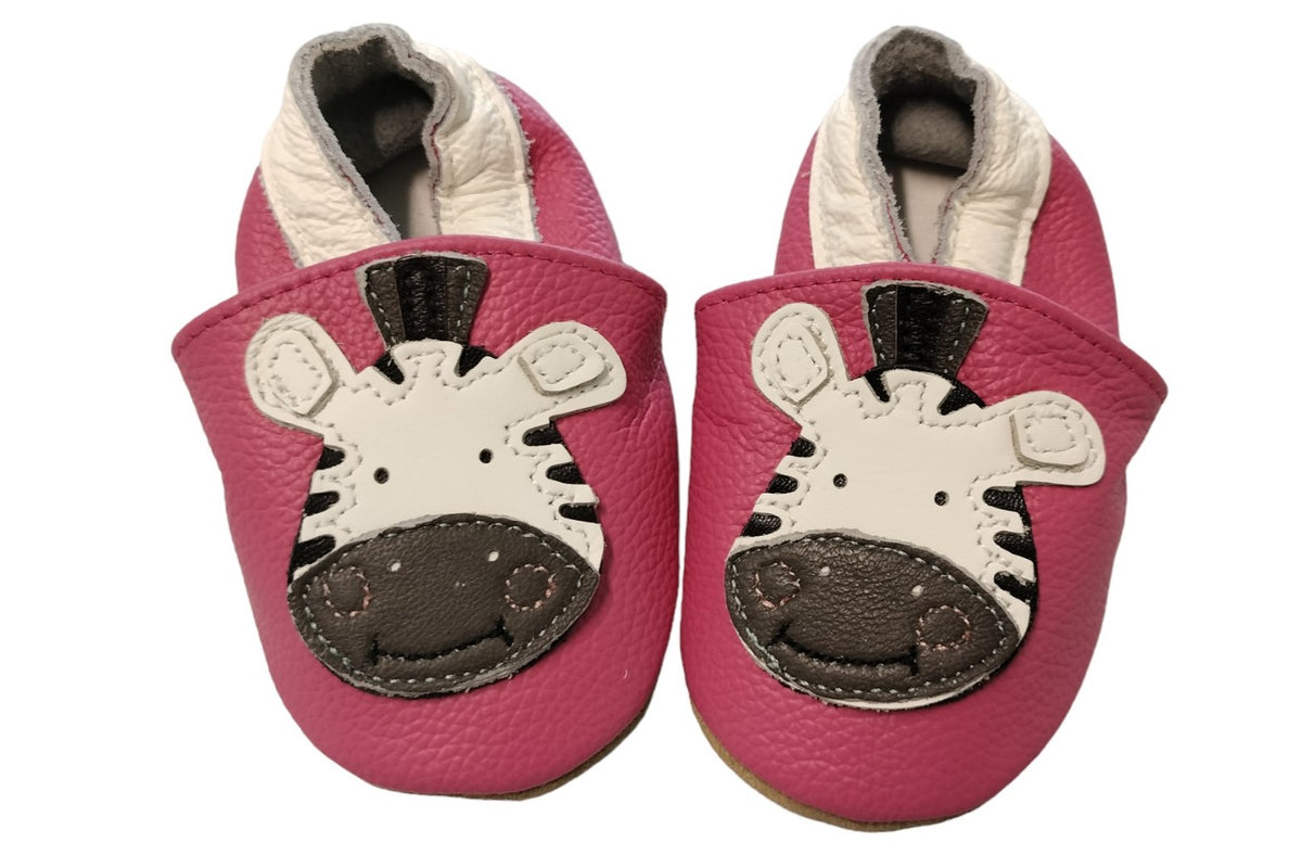 Leather shoe 0-6 mth zebra dark pink