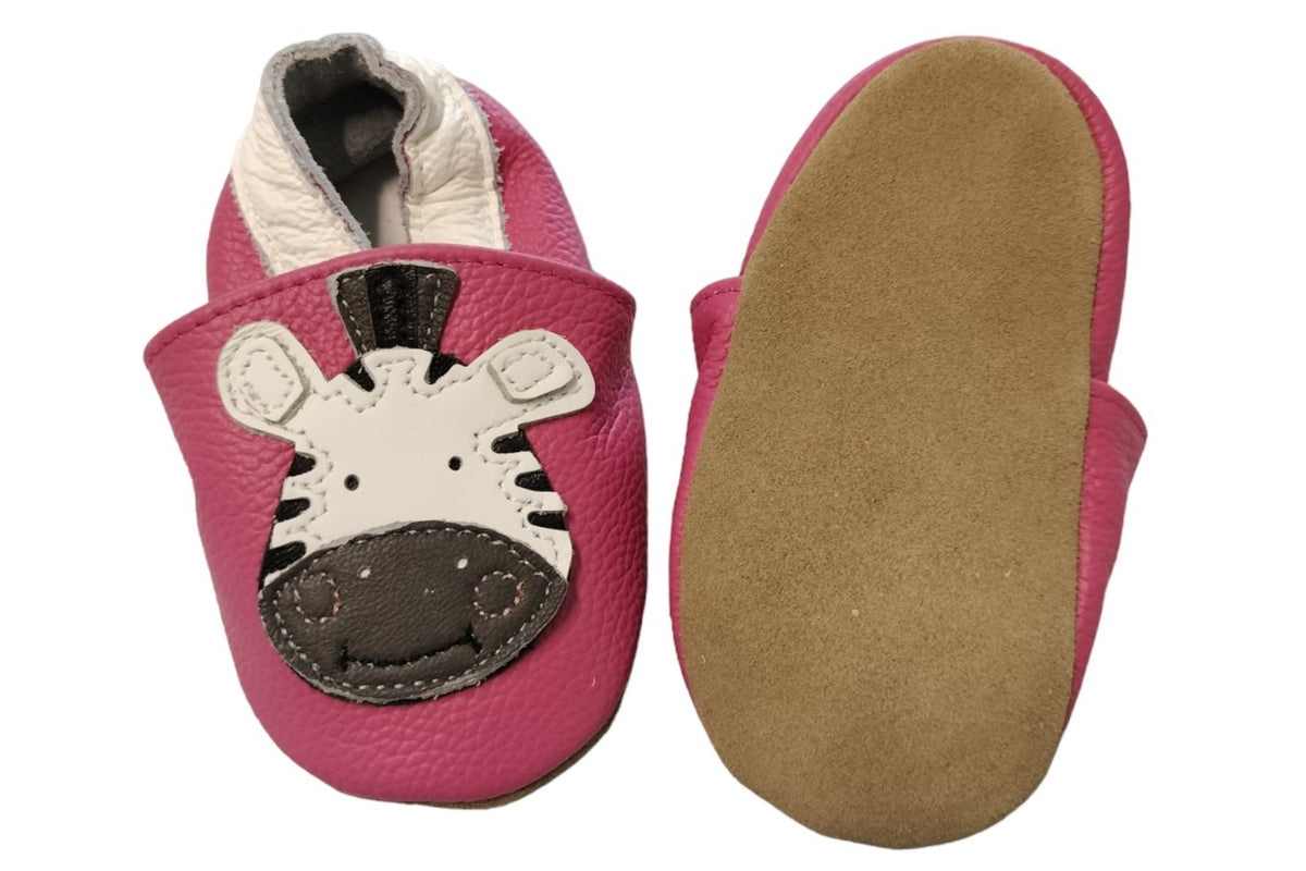 Leather shoe 0-6 mth zebra dark pink