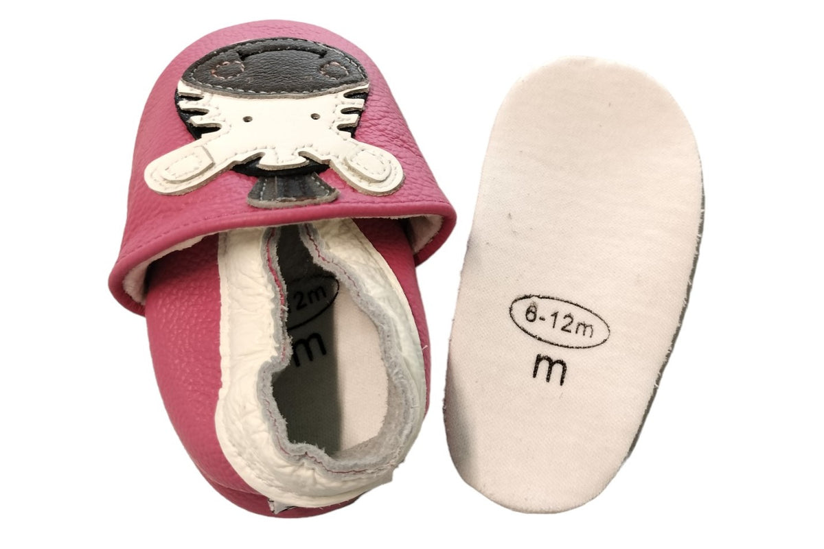 Leather shoe 0-6 mth zebra dark pink