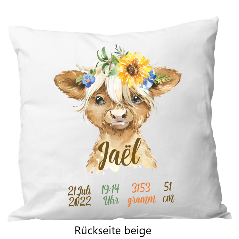 Coussin de naissance 40x40cm animaux des Highlands