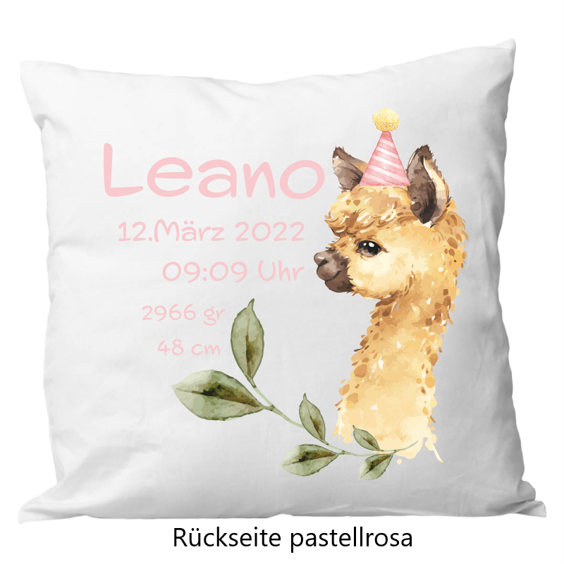 Coussin de naissance 40x40cm Lama Party