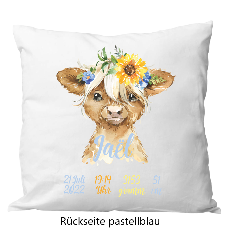 Coussin de naissance 40x40cm animaux des Highlands