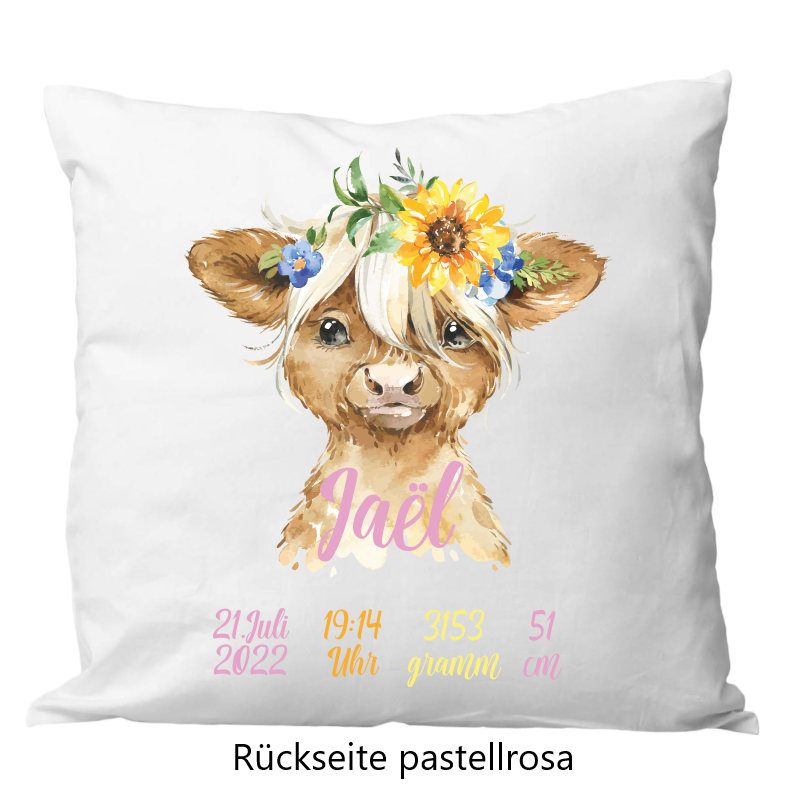 Coussin de naissance 40x40cm animaux des Highlands