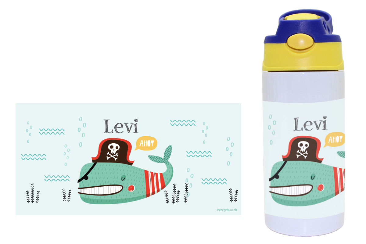 Bouteille à boire avec des poissons de pirate de fermeture de clics