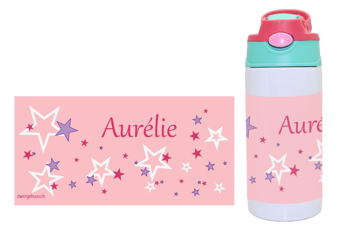 Bouteille à boire avec des étoiles de fermeture de clics roses