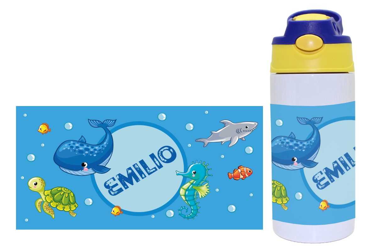 Drinking bottle with click closure underwater world