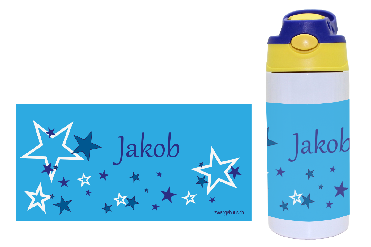 Trinkflasche mit Klickverschluss Sternchen blau