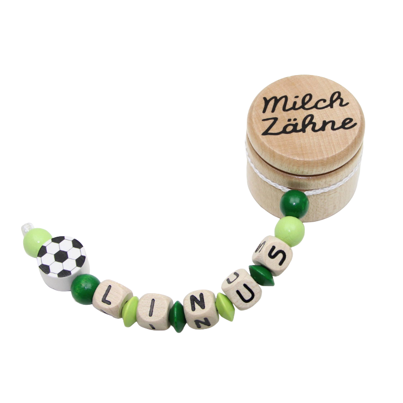 Milk tooth tin football with name