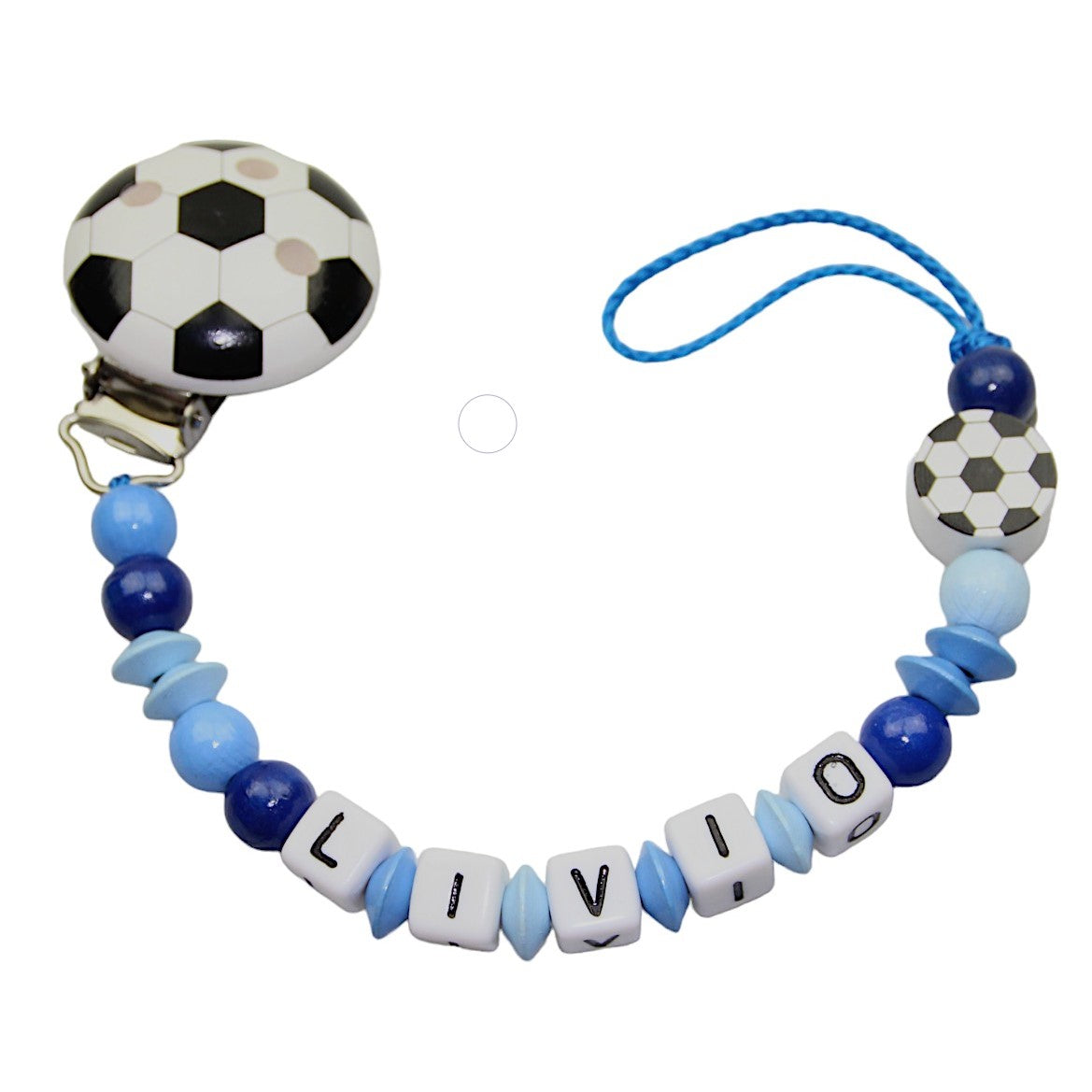 Nuggi chain with name football blue