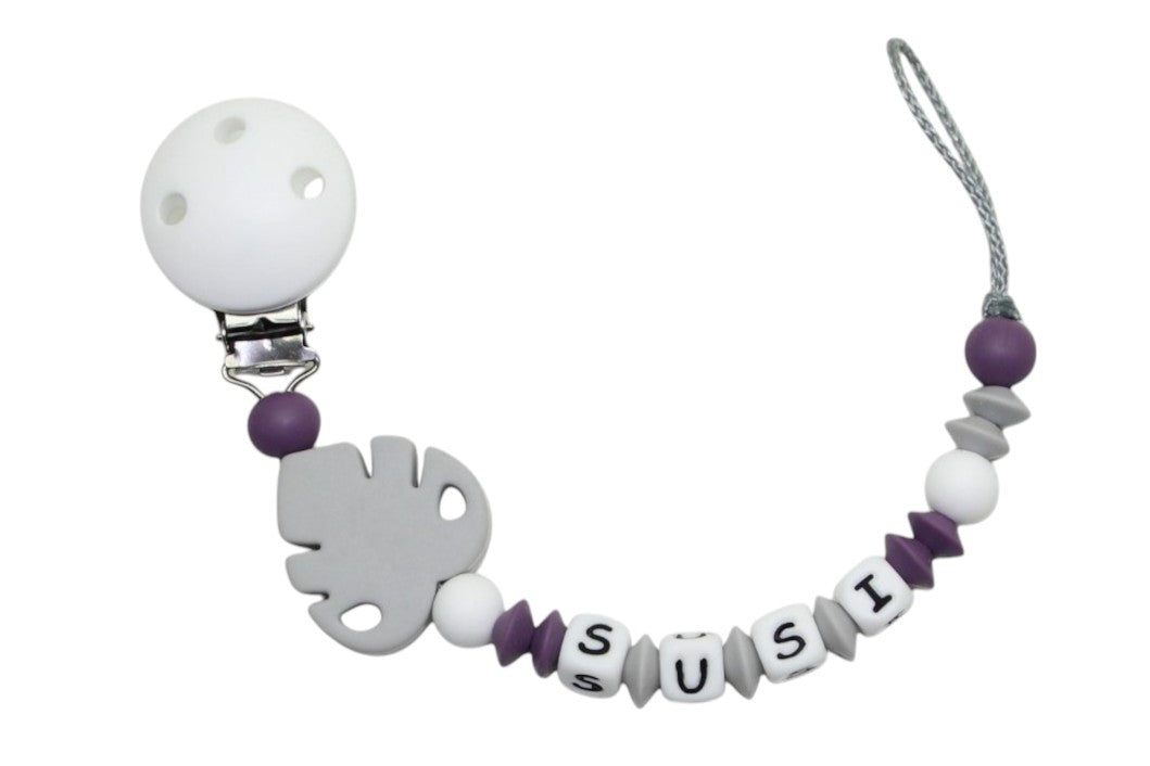 Silicone pacifier chain with name fairy purple:peach