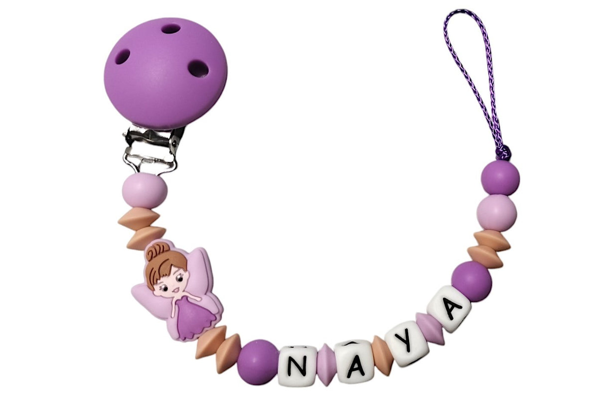 Silicone pacifier chain with name monkey pastel pink:light gray