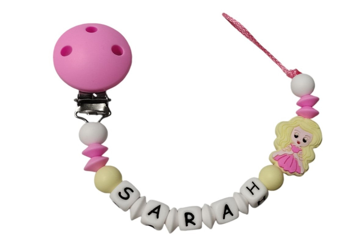 Silicone pacifier chain with name monkey pastel pink:light gray