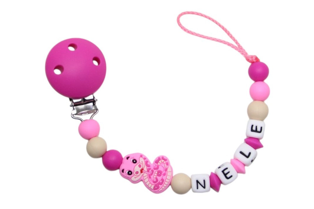 Silicone pacifier chain with name fairy purple:peach