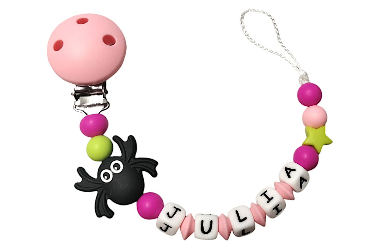 Silicone pacifier chain with name monkey pastel pink:light gray