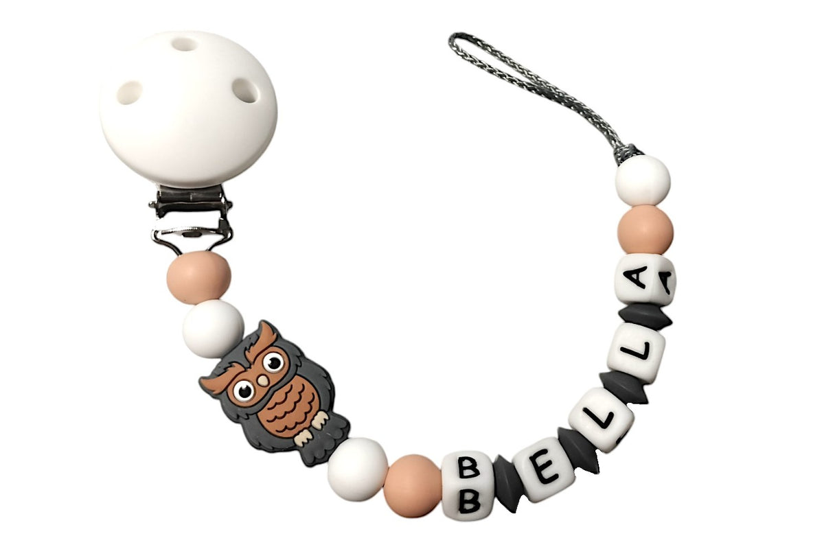 Silicone pacifier chain with name monkey pastel pink:light gray