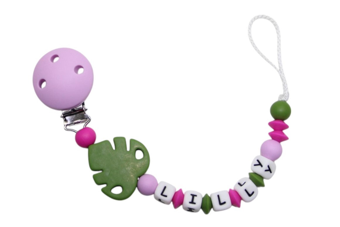 Silicone pacifier chain with name fairy purple:peach