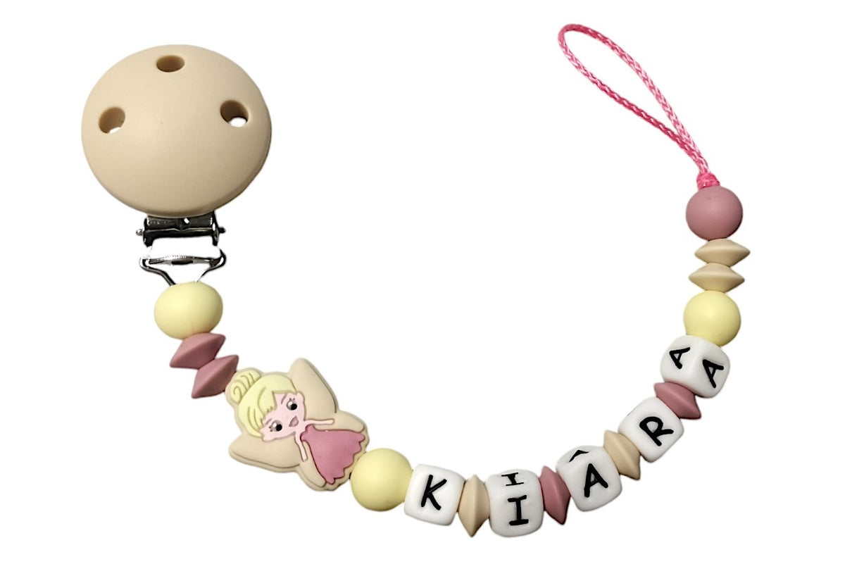 Silicone pacifier chain with name monkey pastel pink:light gray