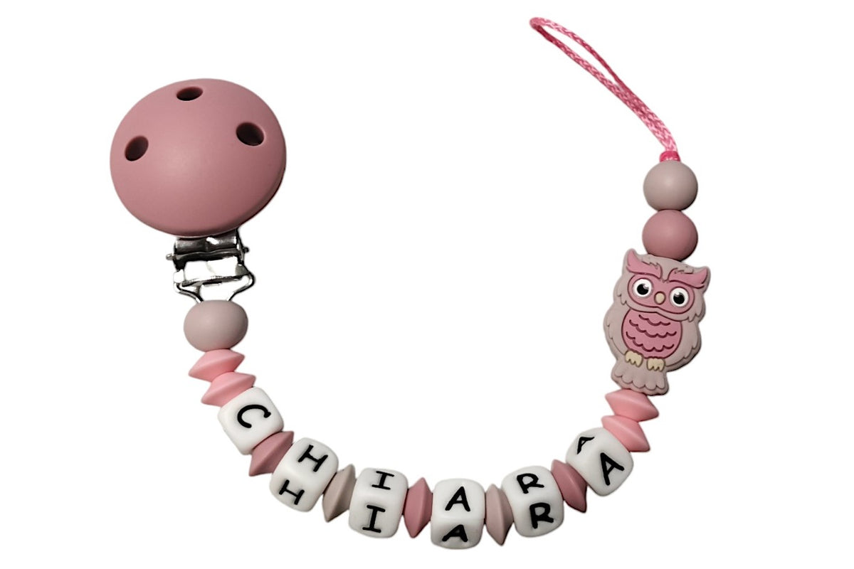 Silicone pacifier chain with name monkey pastel pink:light gray