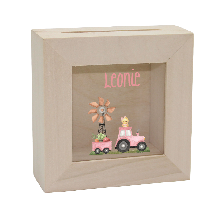 Mini Spardose 10x10cm Bauernhof rosa