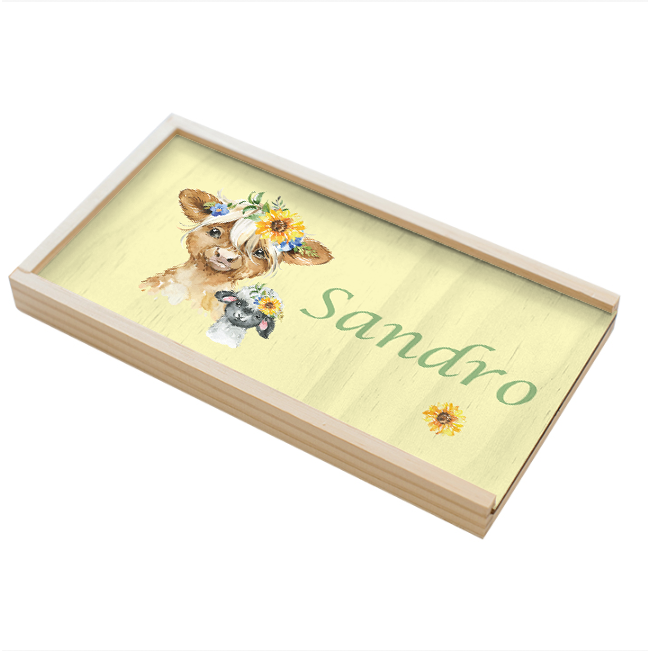 Highland animals wooden pencil box