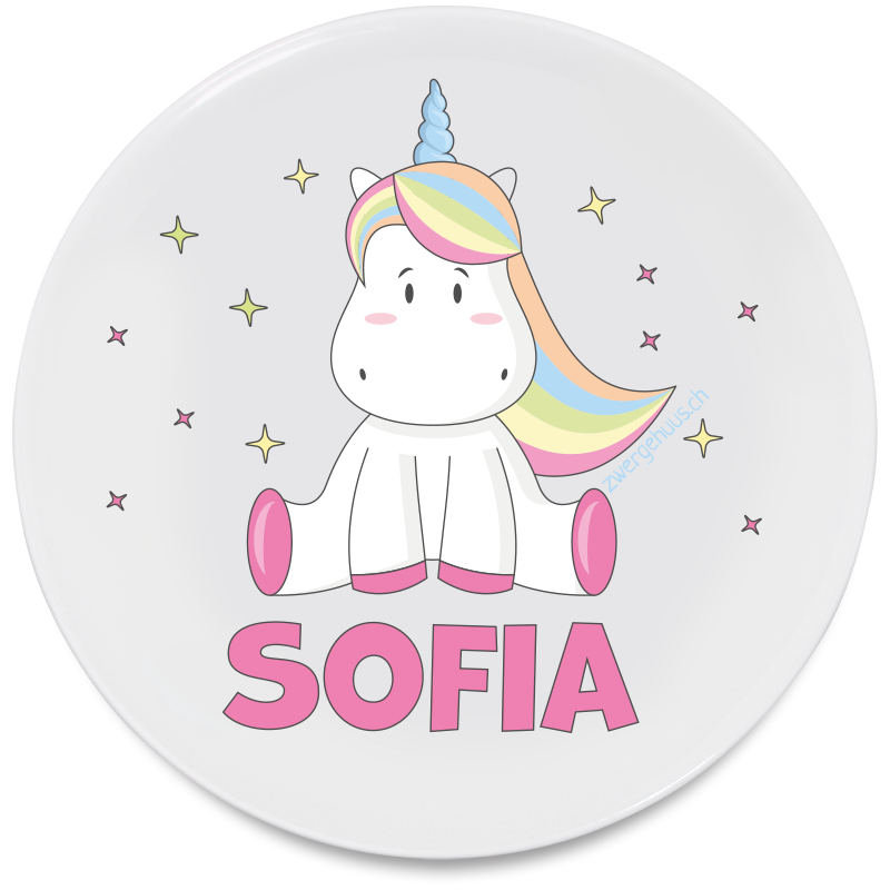 Assiette plate Licorne rose