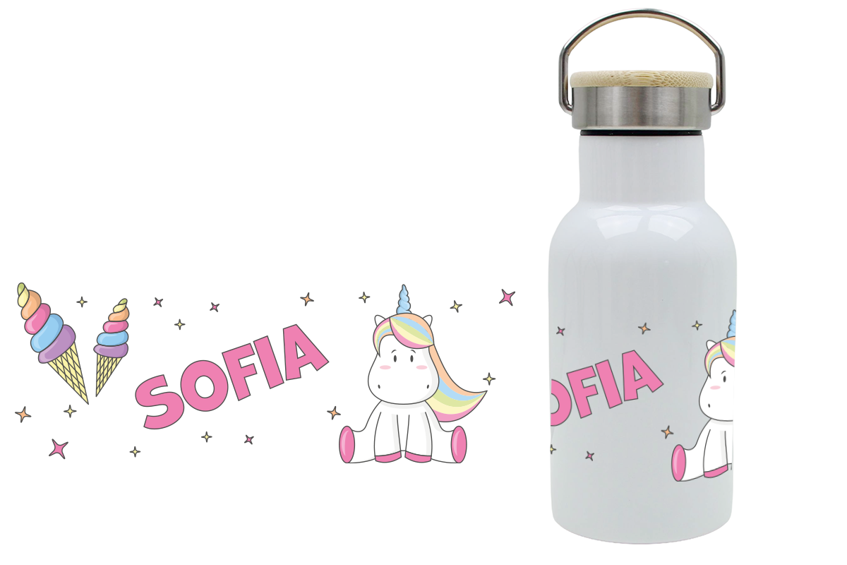 Thermoflasche Bambusdeckel 340ml Einhorn pink