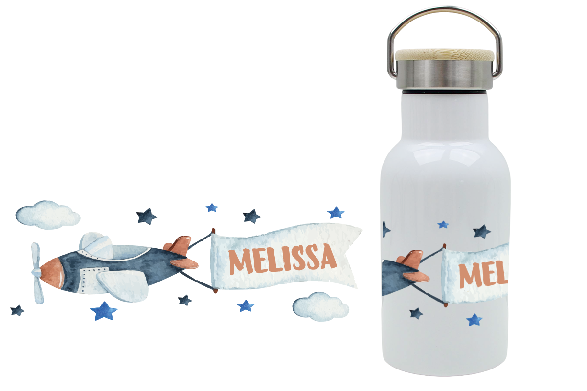 Thermoflasche Bambusdeckel 340ml Flugzeug