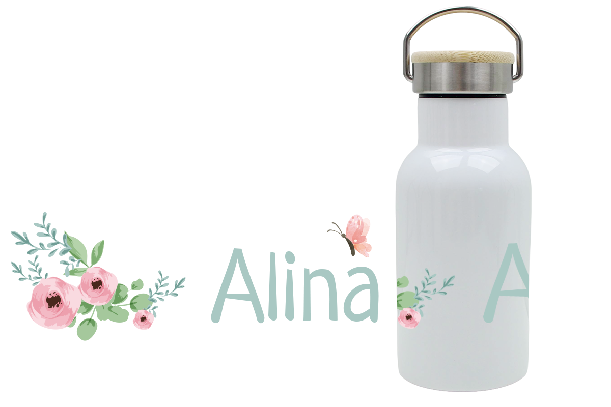 Thermoflasche Bambusdeckel 340ml Blumen