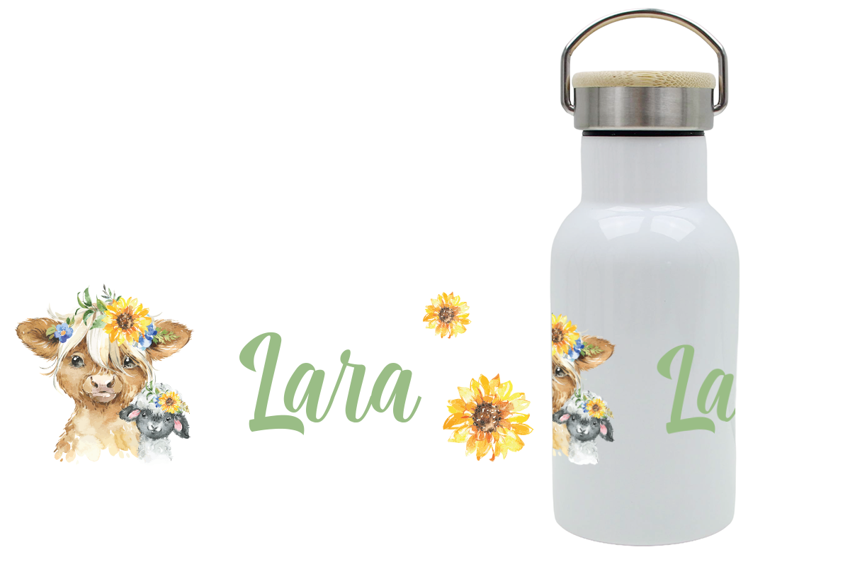 Thermoflasche Bambusdeckel 340ml Highlandtiere