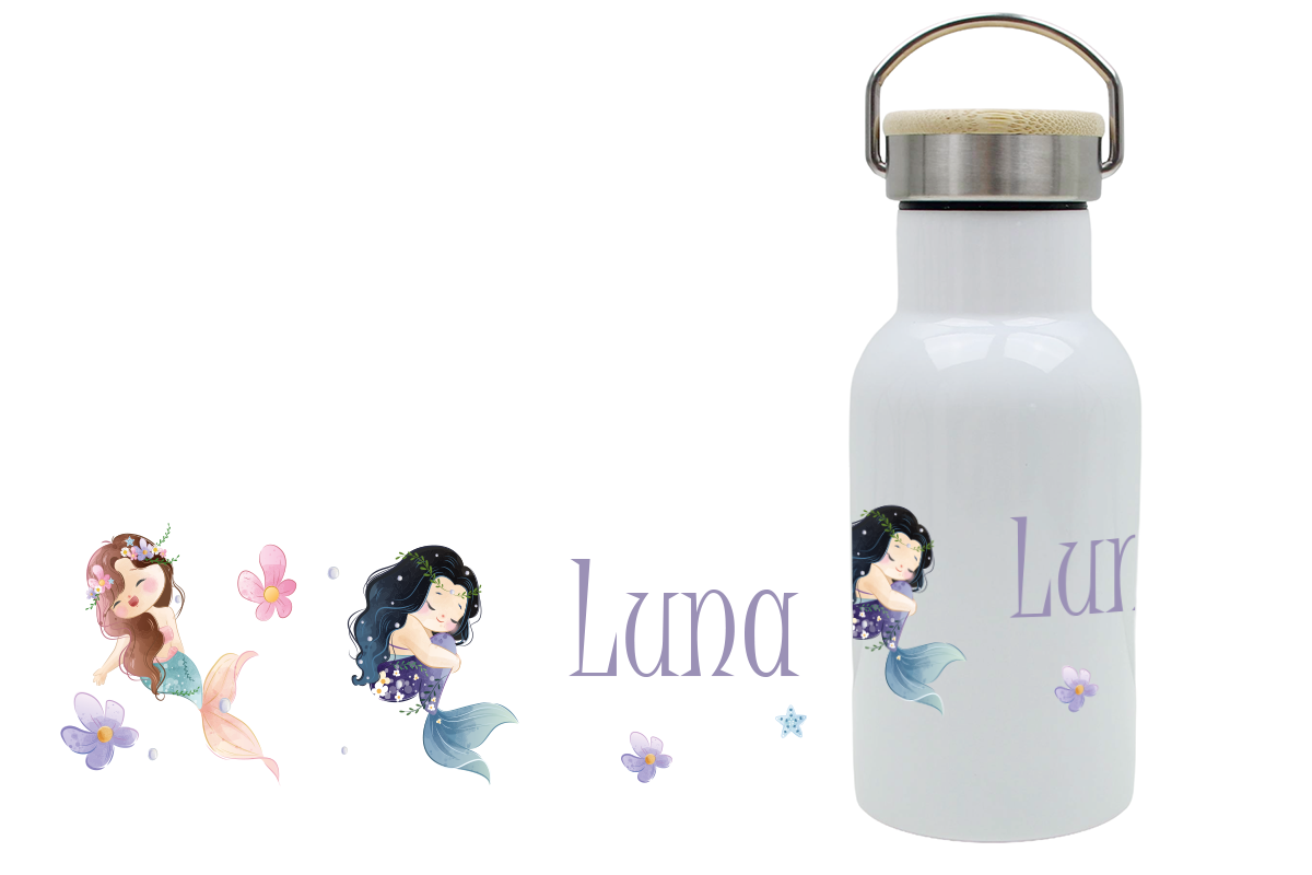 Thermoflasche Bambusdeckel 340ml Meerjungfrau