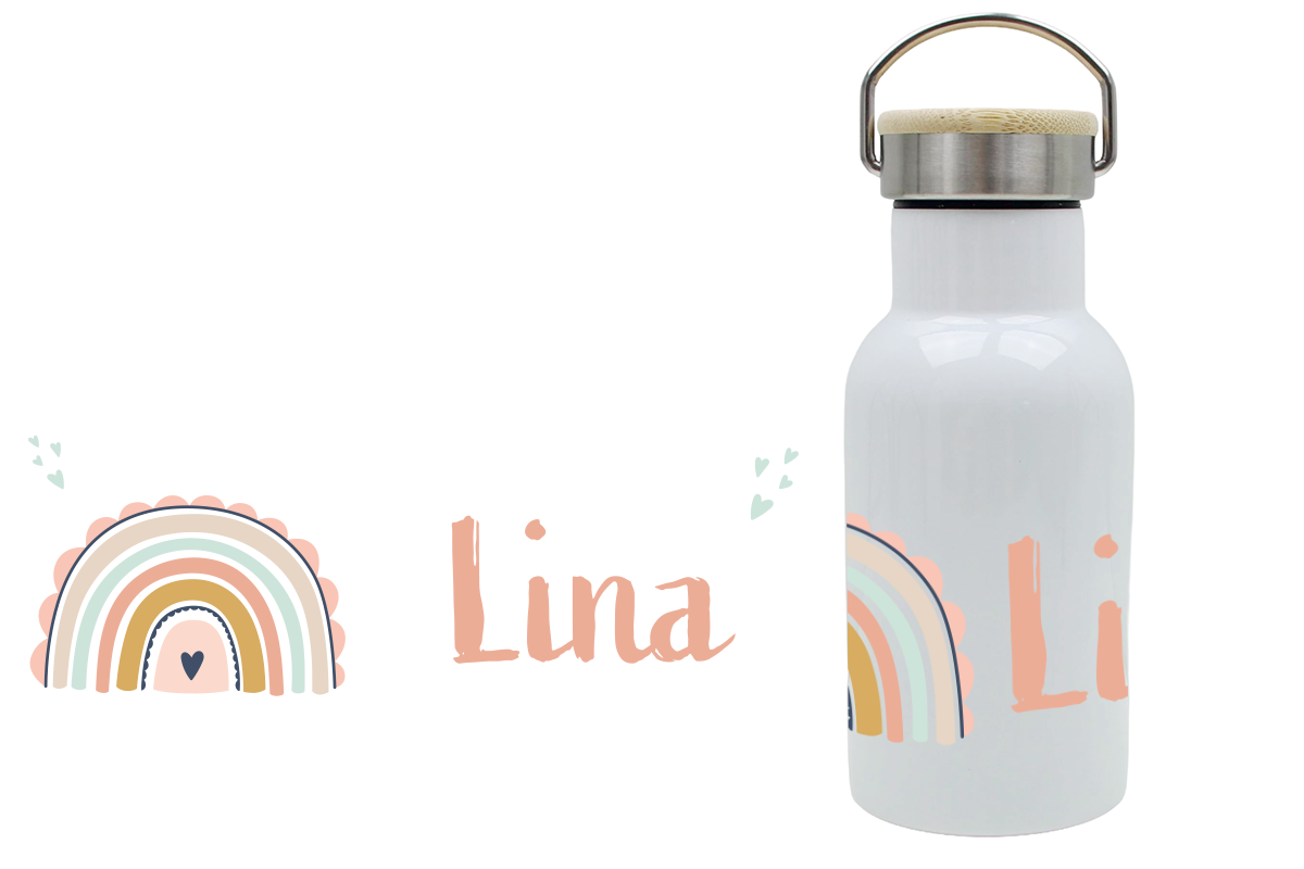 Thermoflasche Bambusdeckel 340ml Regenbogen