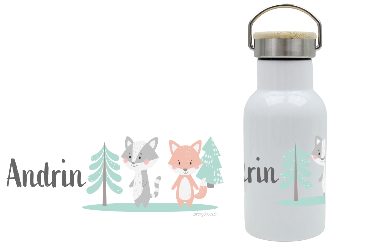 Thermoflasche Bambusdeckel 340ml Wald