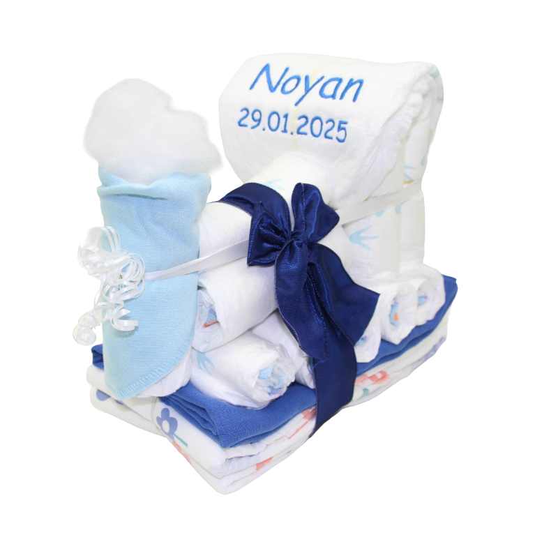 Windelgeschenk Lokomotive blautöne