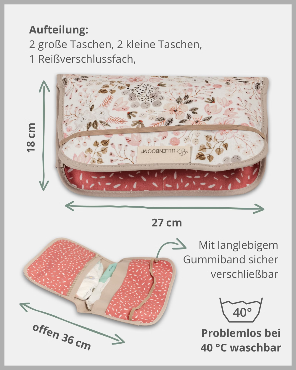 Windeltasche Blumen rosa