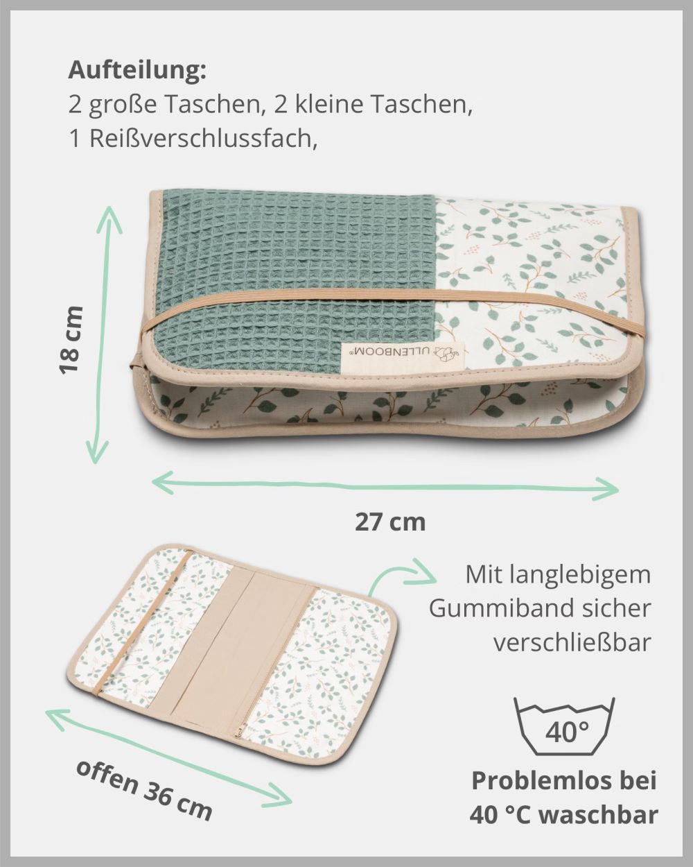 Windeltasche Floral grün