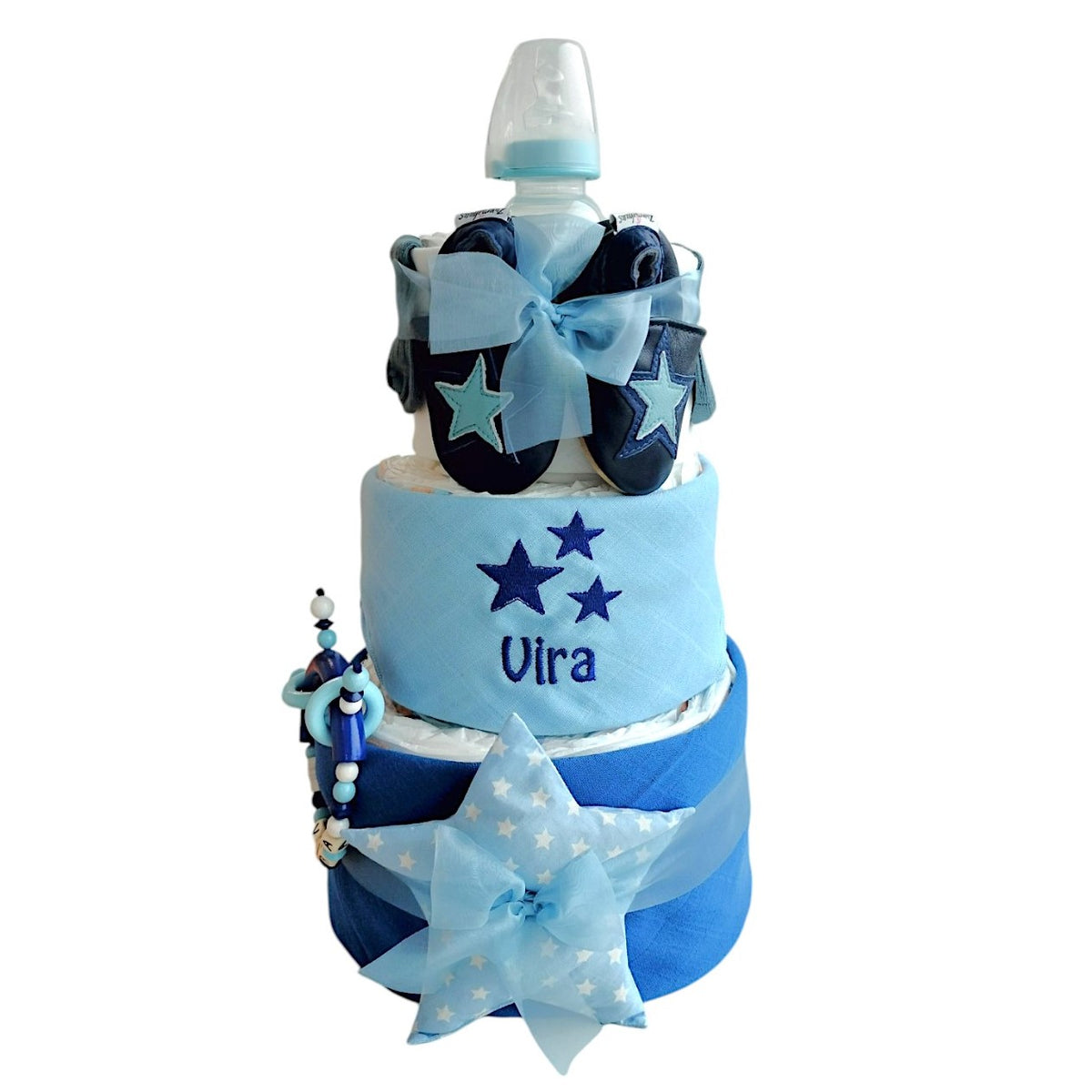 Diaper cake Nuscheli blue tones