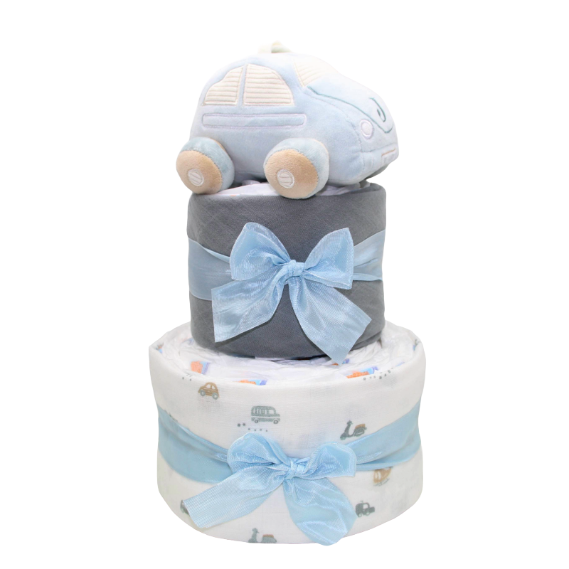 Diaper cake music box car blue