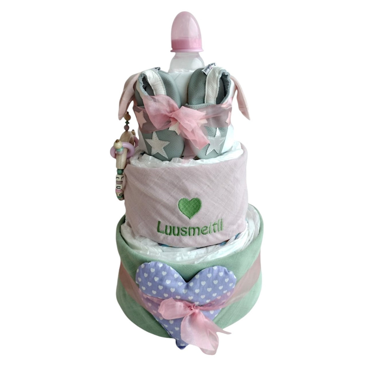 Gâteau de couches Nuscheli lapin rose