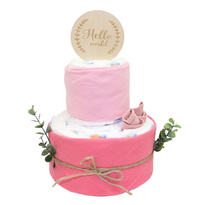Diaper cake "Hello world" shades of pink