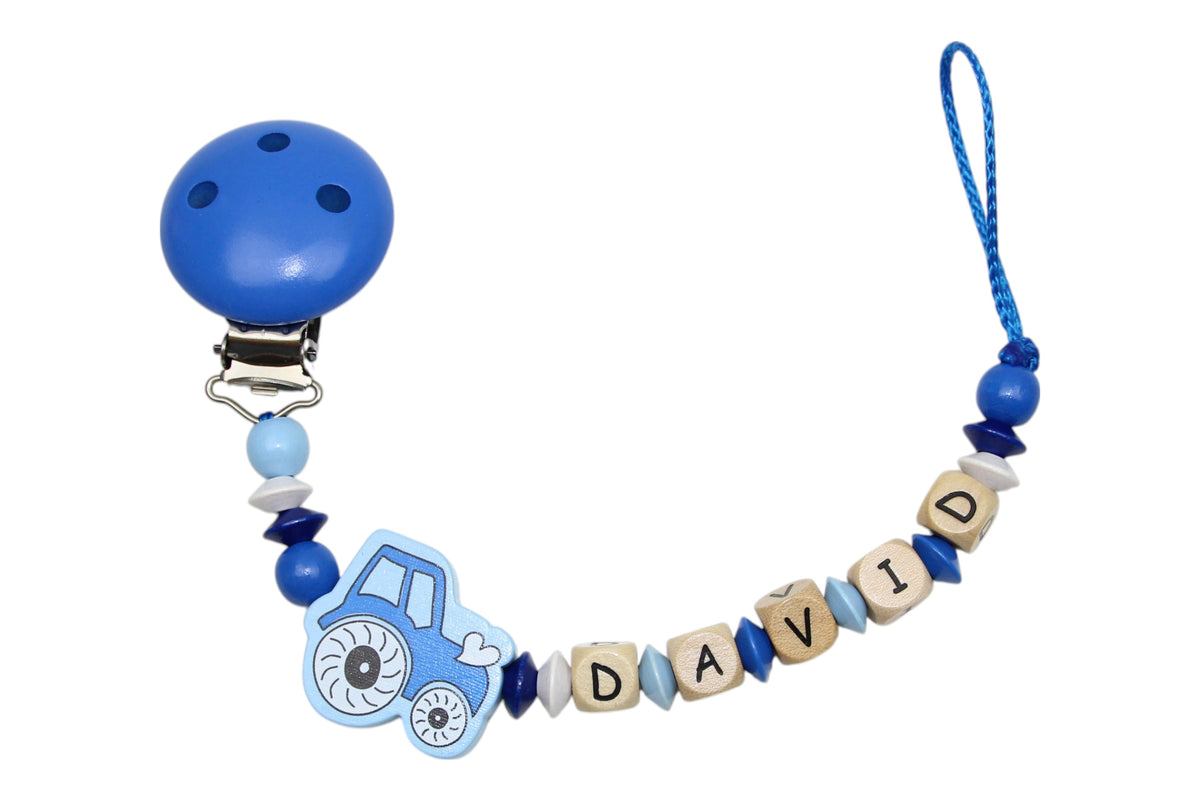 Nuggikette mit Name Traktor blau