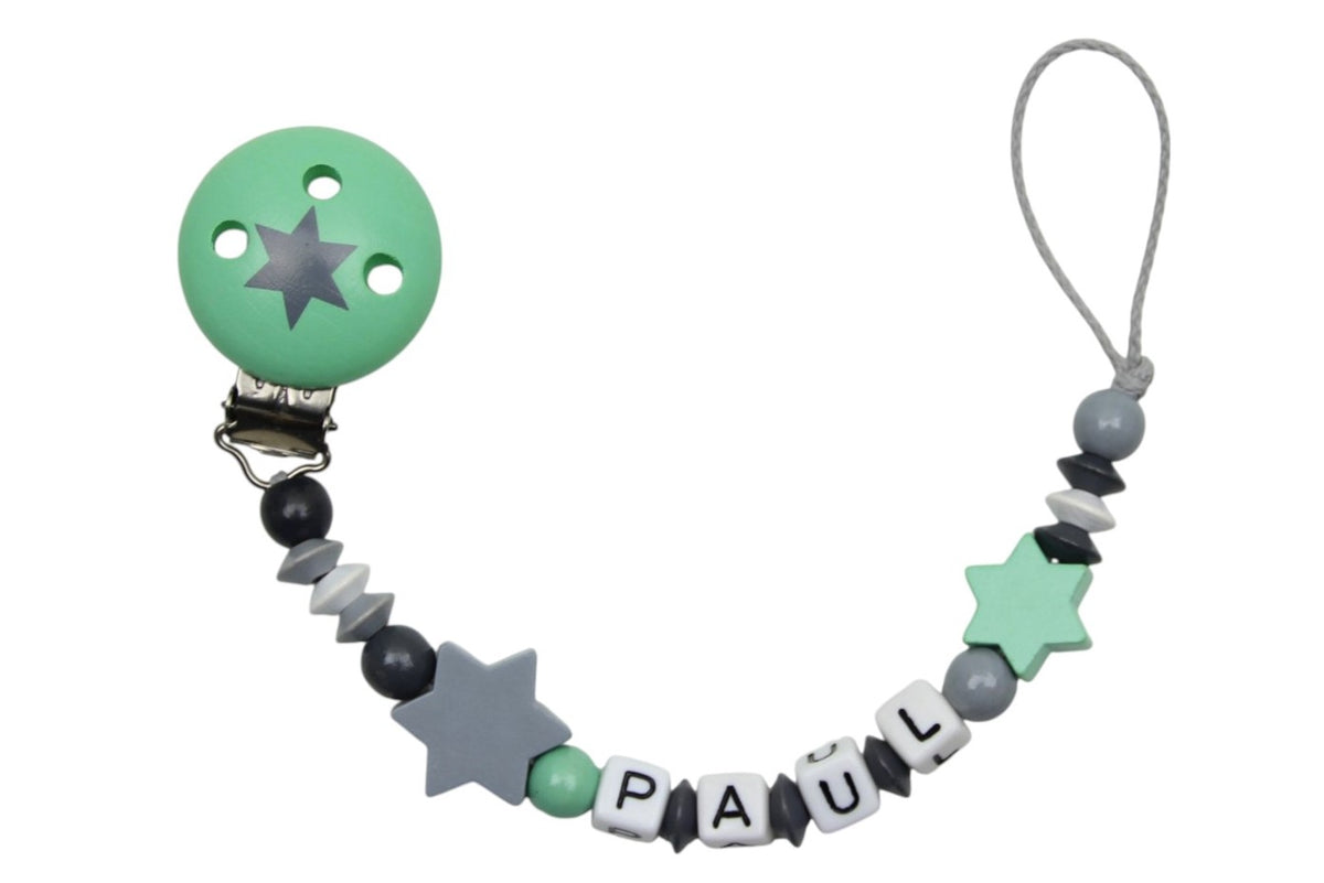 Nuggikette avec nom Astérisques Mint: Gray