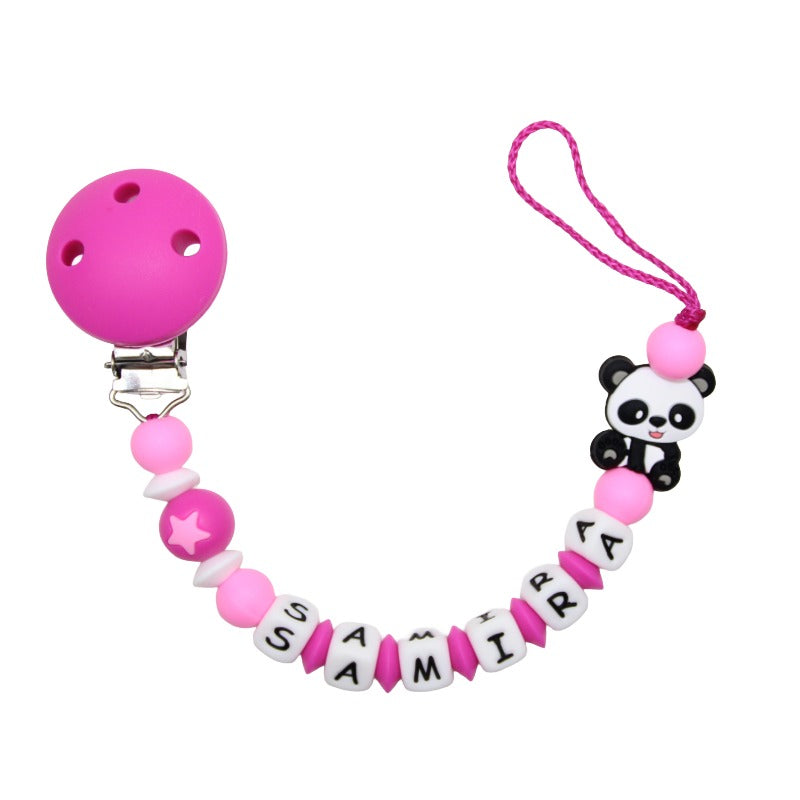 Nuggikette Silikon mit Name Panda pink:weiss