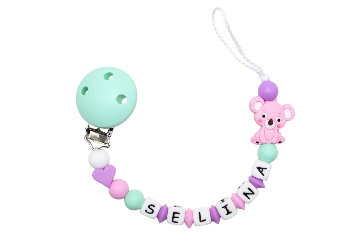 Nuggikette Silikon mit Name Koala purple:mint