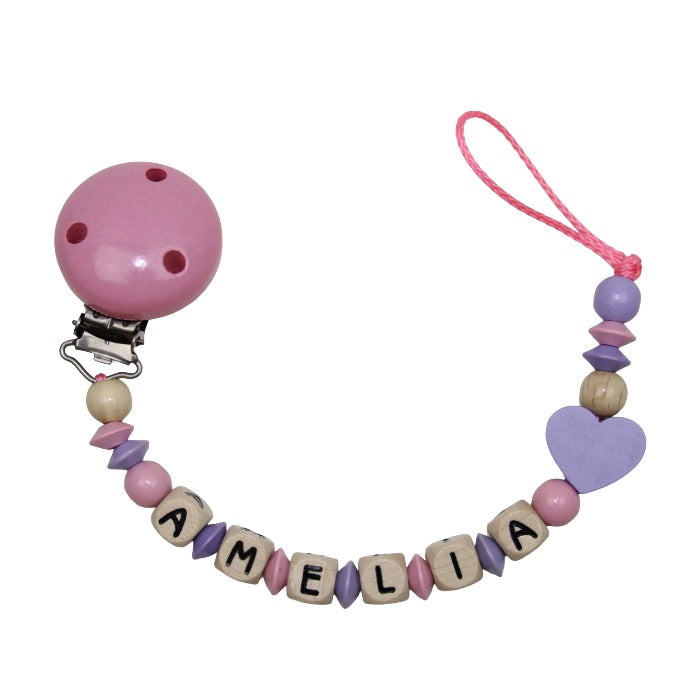 Nuggikette mit Name Herzchen flieder:pastellrosa