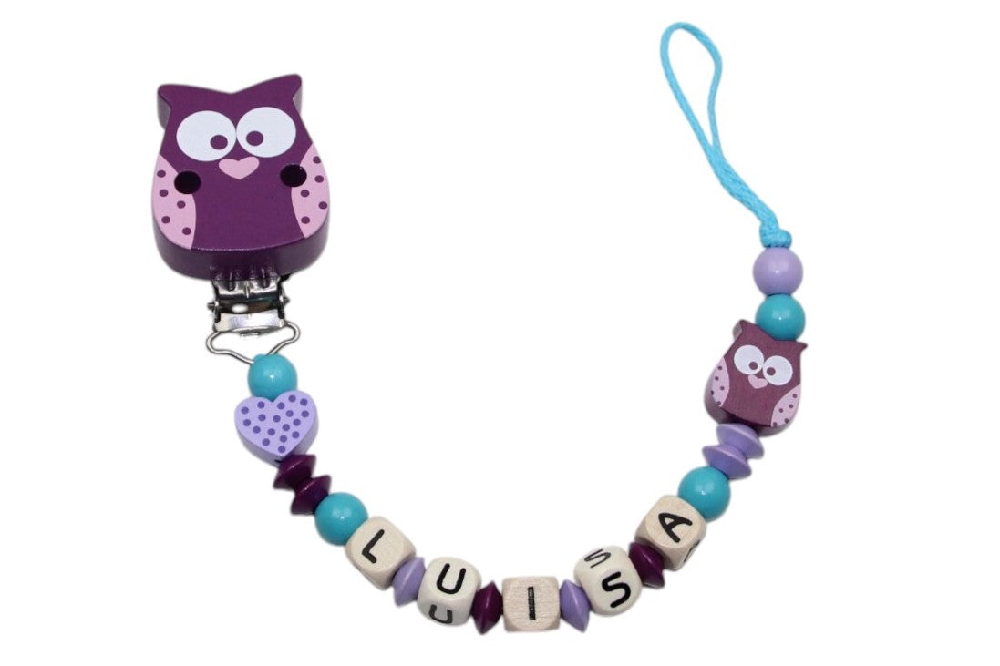 Nuggi chain with name owl and mini heart